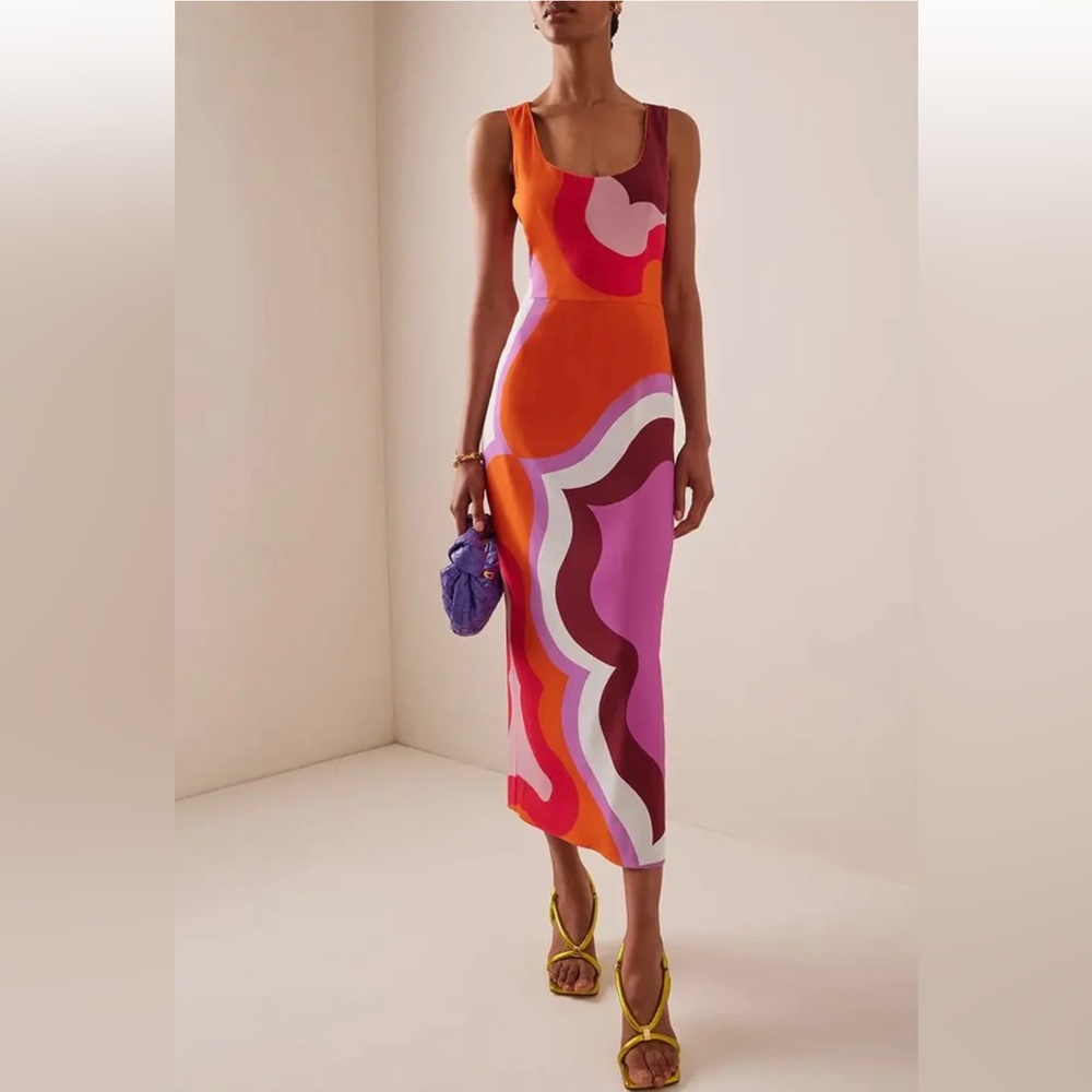 Vibrant Orange and Pink Midi Dress